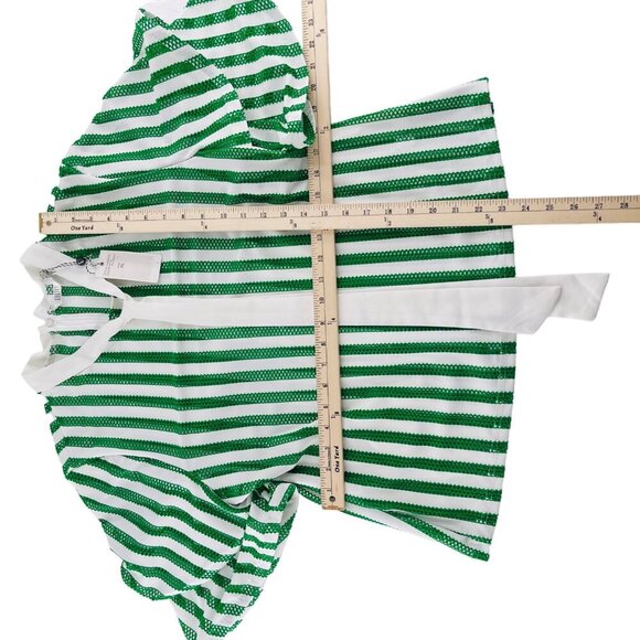 Kaktus Womens Green & White Striped Mesh Top With Flutter Sleeves Size XL - Picture 4 of 7